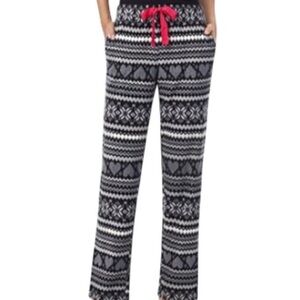 Women’s Fleece Pajama Pants Fair Isle Heart Print Cozy Winter Loungewear XXL